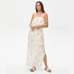 Michael Stars NWT Tara Gauze Strapless Leaf Maxi Dress in White/Tan Size L